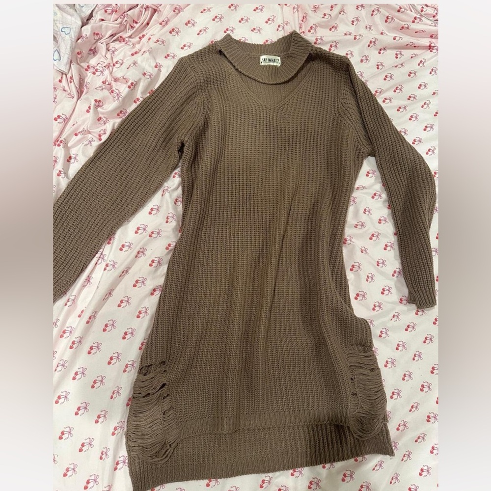 Brown distressed sweater dress